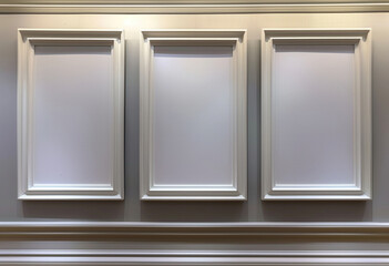  Three blank frames on a wall, ready for art display