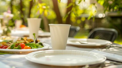 Al Fresco Dining Elegance with Disposable Paper Plates. Generative ai