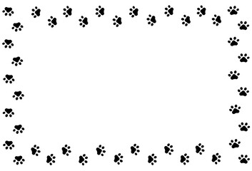 動物の足跡のフレーム　枠　肉球　黒　モノクロ　飾り枠　飾り罫　見出し　タイトル　囲み　シンプル　猫　犬　白背景　透過
