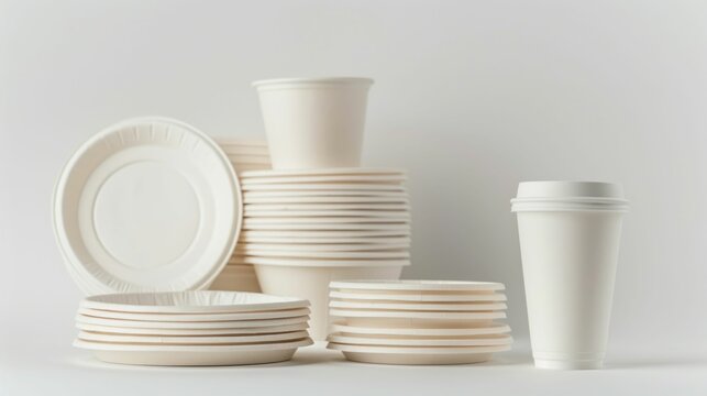 Eco-Friendly Disposable Tableware Collection. Generative ai