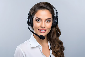  women call center operator with headset on