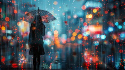 Person Standing in Rain With Umbrella - obrazy, fototapety, plakaty
