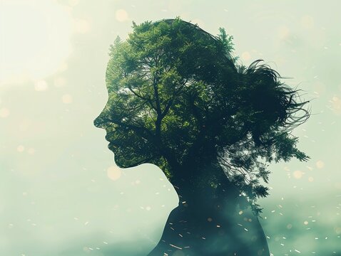 Serenity in Nature: Woman and Forest Double Exposure Portrait