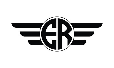 ER initial letter circle wings icon gaming logo design vector template. batman logo, sports logo, monogram, polygon, war game, symbol, playing logo, abstract, fighting, typography, minimal, wings logo