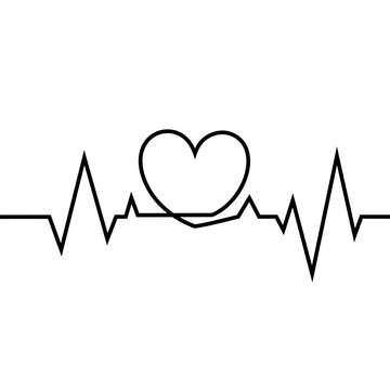 A linear drawing of a cardiogram with a heart on a white background.