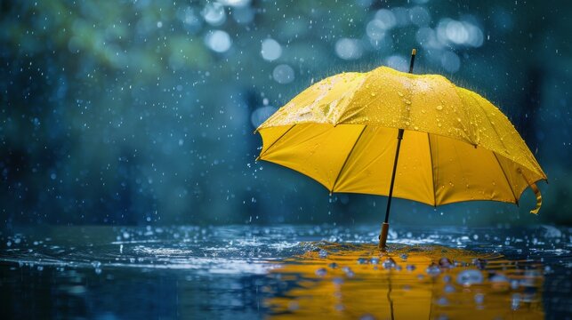 Yellow Umbrella on Water Puddle