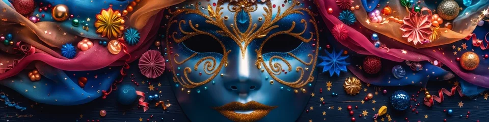 Gordijnen background with lights and carnival mask © natalikp