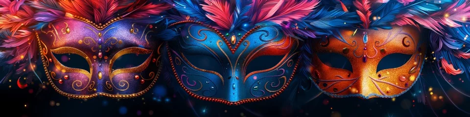Zelfklevend Fotobehang background with lights and carnival mask © natalikp