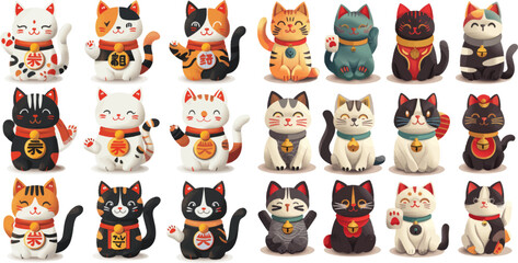  Japan traditional cat, chinese kitten, maneki lucky - obrazy, fototapety, plakaty