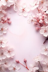 Pink Background With White and Pink Flowers. Generative AI.