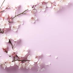 Obraz premium Cherry Blossom Branch on Purple Background. Generative AI.
