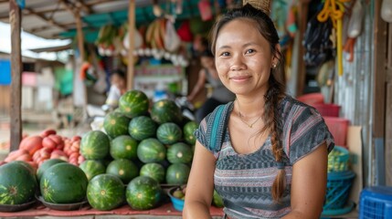Fototapeta premium Woman at Fruit Stand