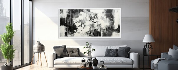 Abstract painting. Black white Color graphics and collage. Painting in the interior. A modern poster - obrazy, fototapety, plakaty