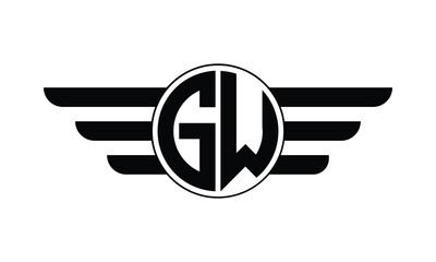 GW initial letter circle wings icon gaming logo design vector template. batman logo, sports logo, monogram, polygon, war game, symbol, playing logo, abstract, fighting, typography, minimal, wings logo - obrazy, fototapety, plakaty