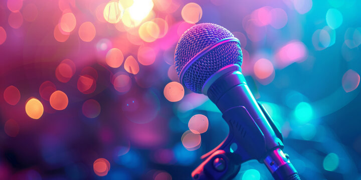 Mic closeup. Song, music concept wide backdrop, border art design