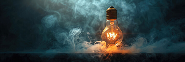 A light bulb emitting smoke, indicating a malfunction or overheating - obrazy, fototapety, plakaty