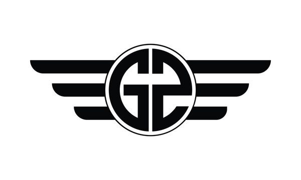 GZ initial letter circle wings icon gaming logo design vector template. batman logo, sports logo, monogram, polygon, war game, symbol, playing logo, abstract, fighting, typography, minimal, wings logo