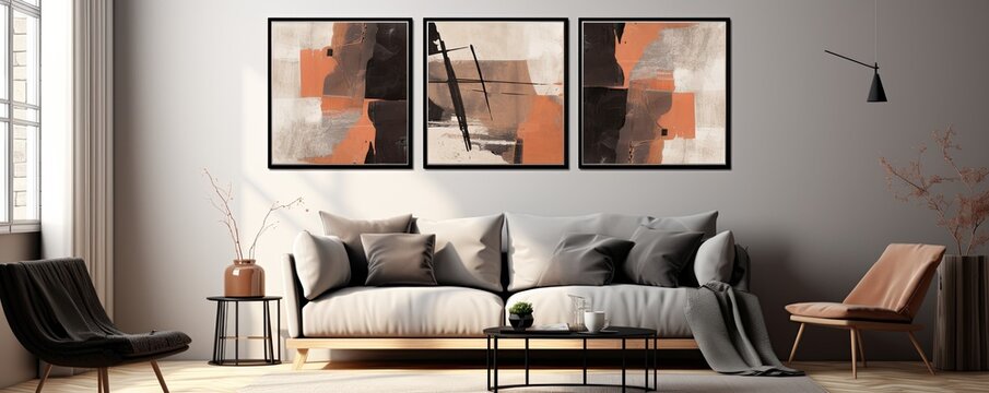 Abstract painting. Brown black Color graphics and collage. Painting in the interior. A modern