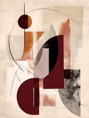 Abstract painting. Burgundy khaki Color graphics and collage. Painting in the interior. A modern poster.