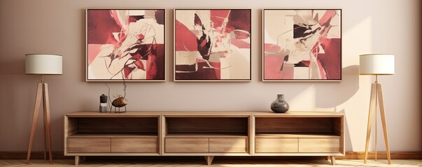 Abstract painting. Burgundy khaki Color graphics and collage. Painting in the interior. A modern poster.