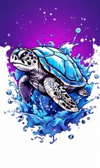 Majestic sea turtle gracefully gliding through crystal clear waters of ocean. For educational...
