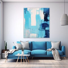 Abstract painting. Cyan indigo Color graphics and collage. Painting in the interior. A modern poster.