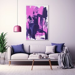 Abstract painting. Indigo magenta Color graphics and collage. Painting in the interior. A modern poster