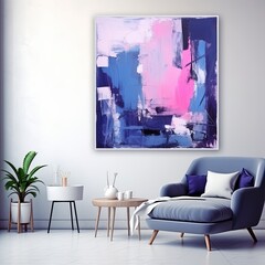 Abstract painting. Indigo magenta Color graphics and collage. Painting in the interior. A modern poster