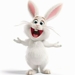 Obraz premium Funny white rabbit character on white background, Easter bunny.