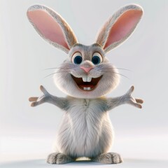 Obraz premium Funny white rabbit character on white background, Easter bunny.