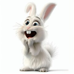 Obraz premium Funny white rabbit character on white background, Easter bunny.