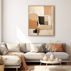 Abstract painting. Tan ivory Color graphics and collage. Painting in the interior. A modern poster