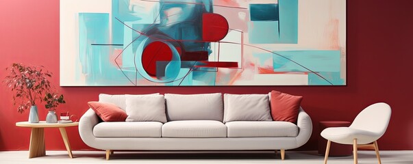 Abstract painting. Turquoise maroon Color graphics and collage. Painting in the interior. A modern poster