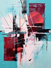 Abstract painting. Maroon cyan Color graphics and collage. Painting in the interior