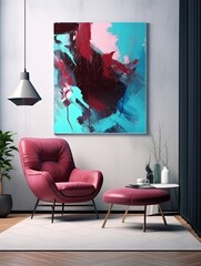 Abstract painting. Maroon cyan Color graphics and collage. Painting in the interior