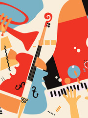 Artistic music festival poster, live concert, creative banner design.
