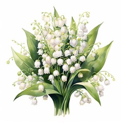 Watercolor lily of the valley clipart with small white bellshaped flowers - obrazy, fototapety, plakaty