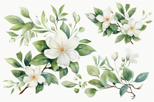 Watercolor rosemary clipart featuring delicate blue flowers and green foliage