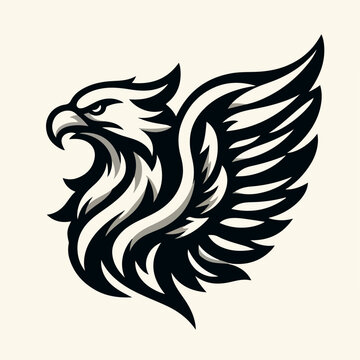 griffin creature mascot Hand drawn vintage Griffin, mythological magic winged beast. Design or Heraldry concept art. Isolated vector illustration