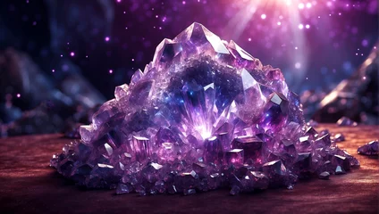Poster big violet purple  amethyst crystal stone like esoteric spiritual and gem stone healing concept  © starblue