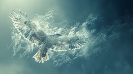 Soaring Eagle Superimposed on Sky with Clouds Representing Freedom

 - obrazy, fototapety, plakaty