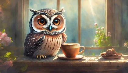 Papier Peint photo Dessins animés de hibou owl in a cup