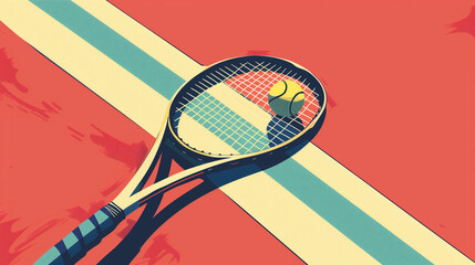 Abstract minimalist illustration of colorful tennis