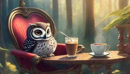 Deurstickers owl in a cup © Frantisek