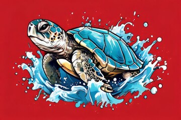 Turtle gracefully swimming in water. For educational materials for kids, game design, animated...