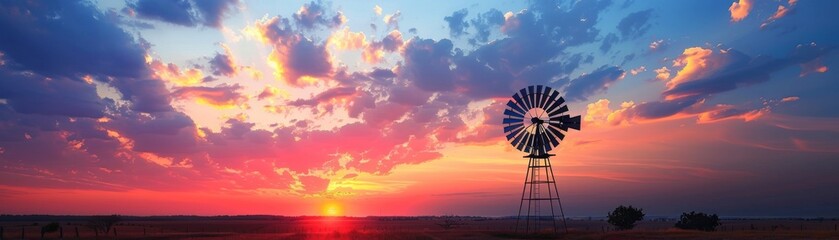 Traditional windmill at sunset blades turning slowly - obrazy, fototapety, plakaty