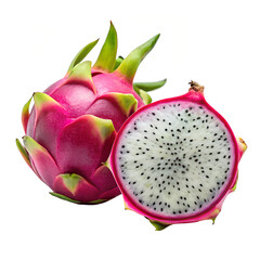 Fresh fruit Dragon fruit cut and whole on white background