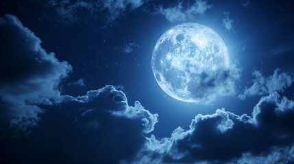 Night sky with a bright full moon - obrazy, fototapety, plakaty