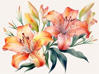 Watercolor alstroemeria clipart featuring colorful blooms with speckled petals
