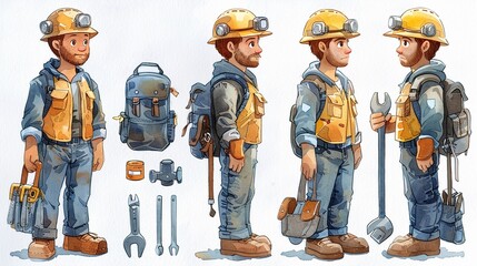 Electrician with tools cartoon illustration
